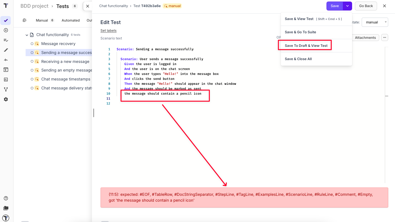 Save To Draft and View Test option
